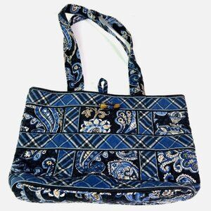 VERA BRADLEY Windsor Navy Pattern Small Double Handle Bag Side Ties And Wallet